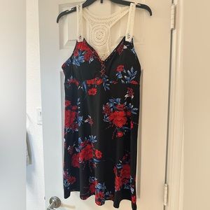 Red and blue floral dress